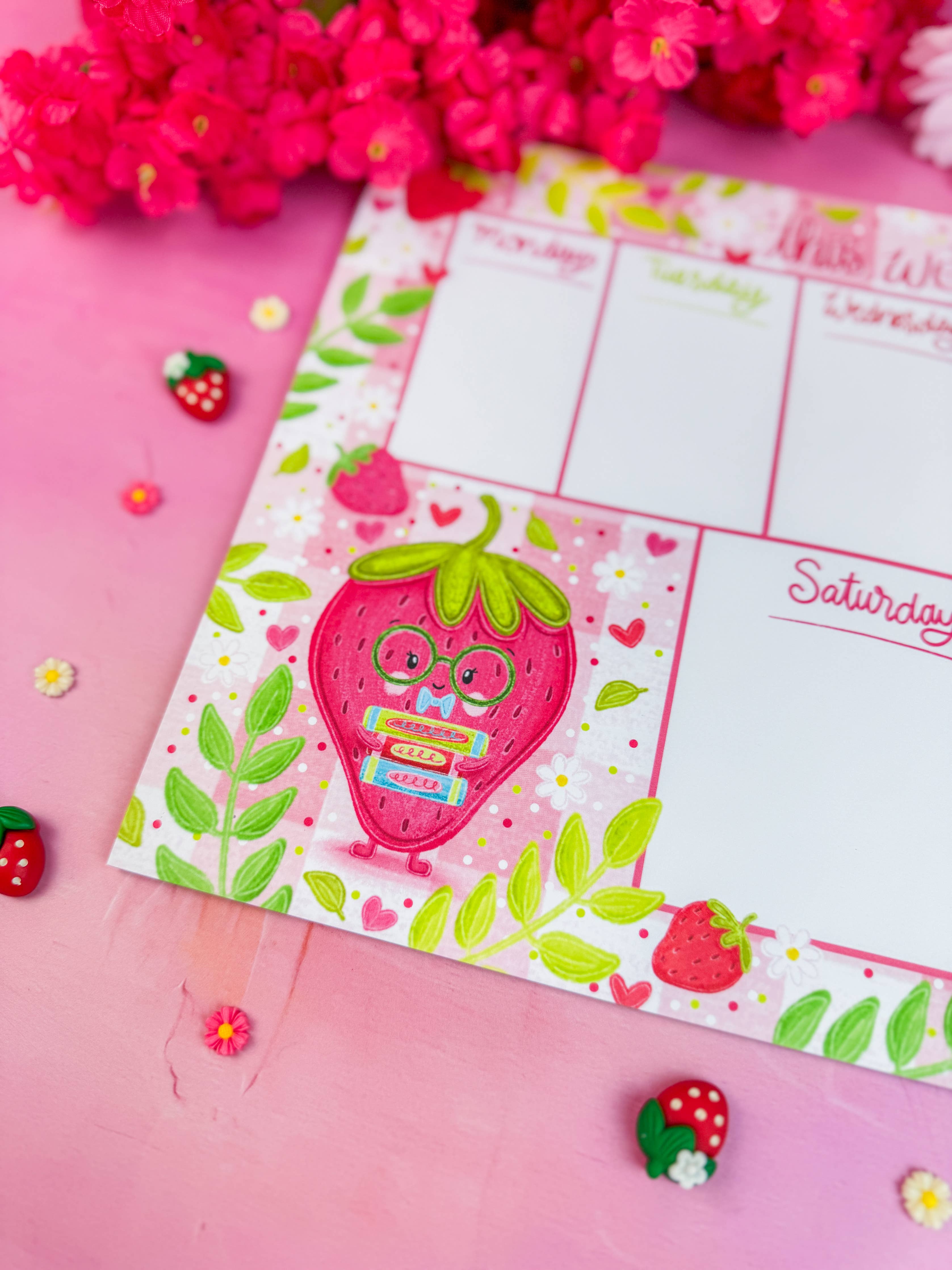 Strawberry Librarian Weekly Planner Notepad 8.5x11"