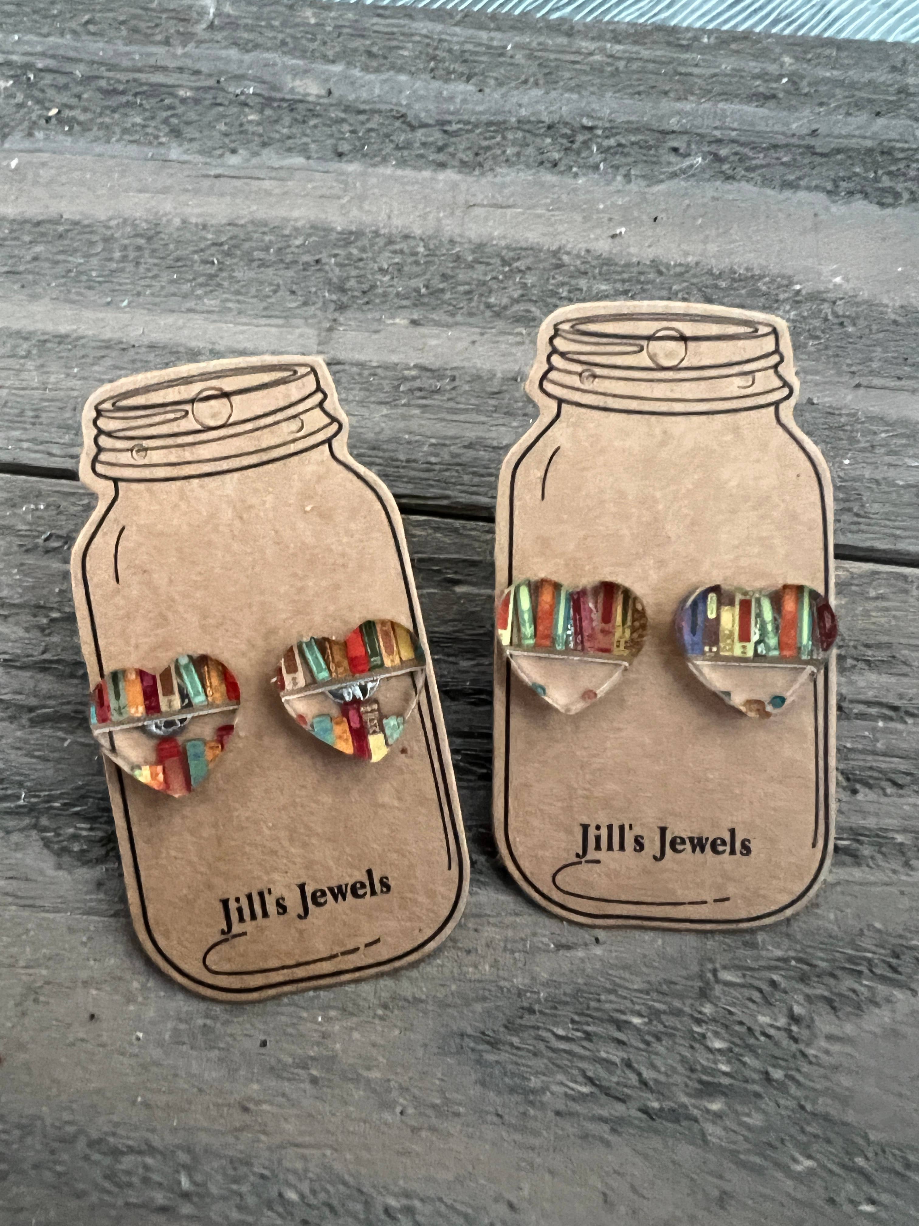 Book Shelf Heart Stud Earrings
