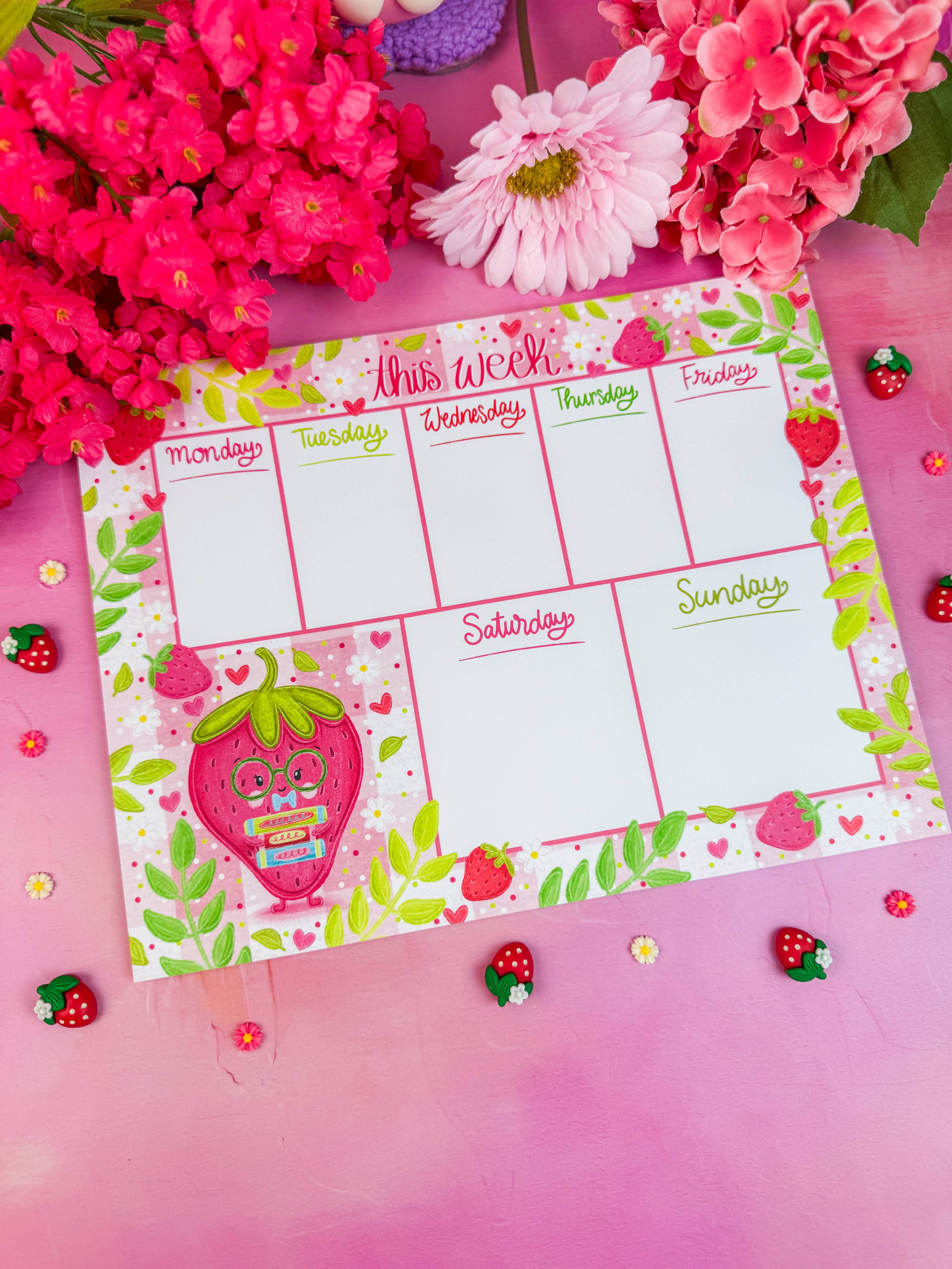Strawberry Librarian Weekly Planner Notepad 8.5x11"
