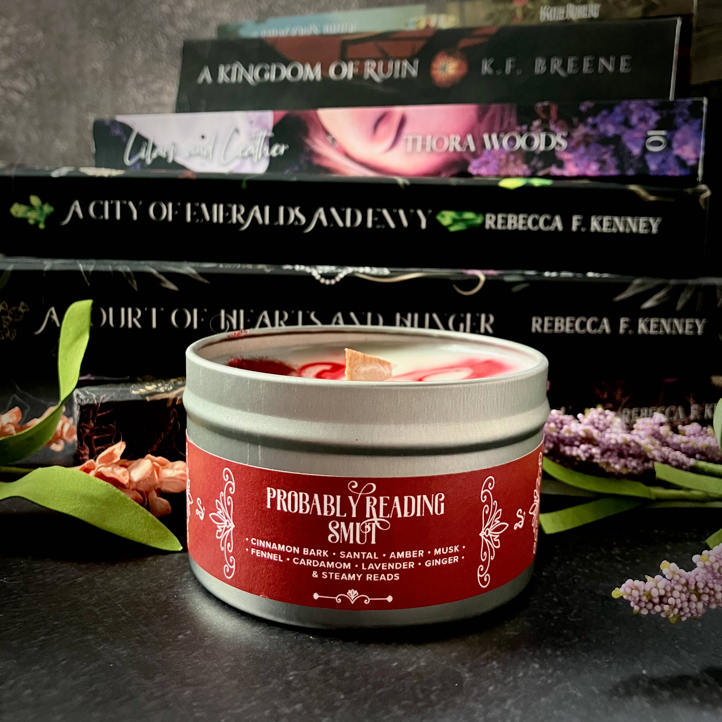 Probably Reading Smut Candle, Cinnamon Santal Amber: 4oz Candle Tin
