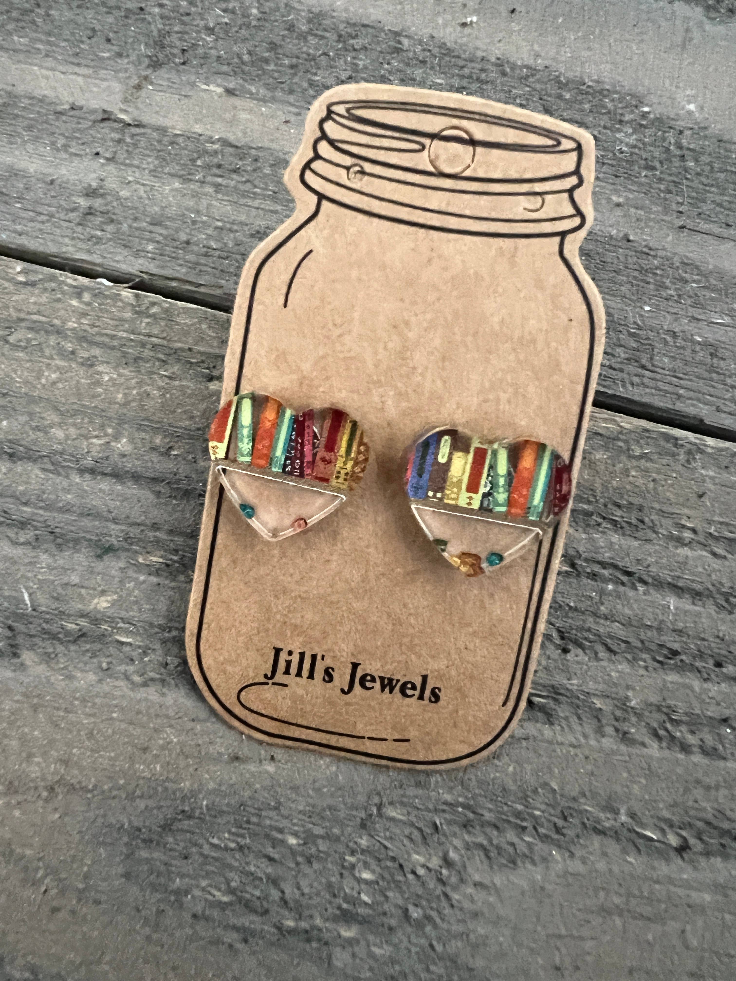 Book Shelf Heart Stud Earrings